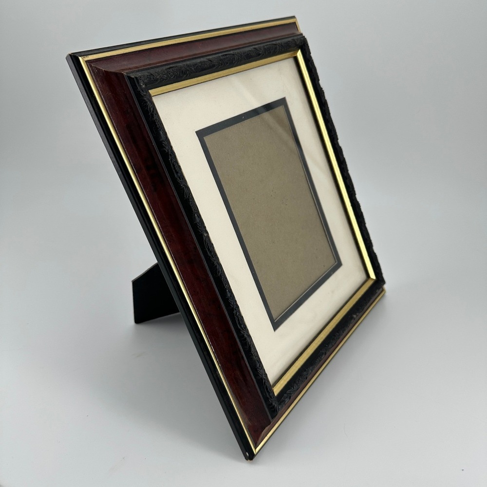 Ornate Mahogany & Gold Tone Tabletop Picture Frame for 5x7 Photo Matted